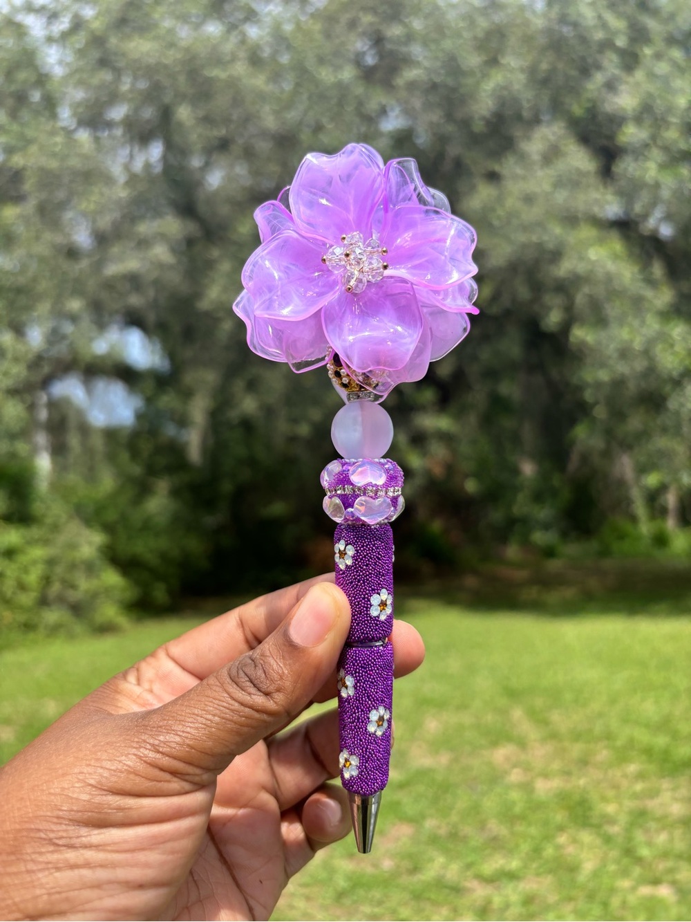Handcrafted Purple Floral Crystal Top Rhinestone Pen